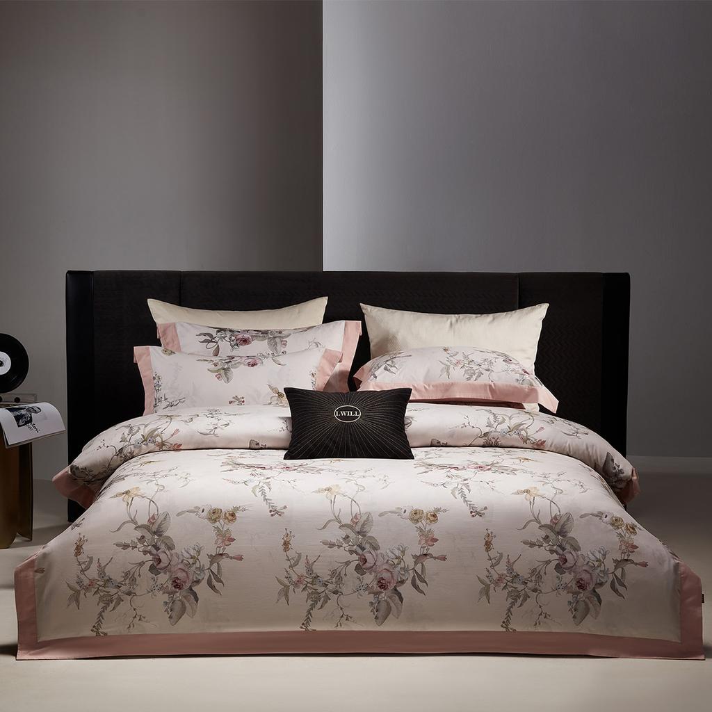 High-end High-Count Satin Cotton Double-Sided Thickened Warm Brushed Four-Piece Set - Ink Rhyme Flower Dyeing
