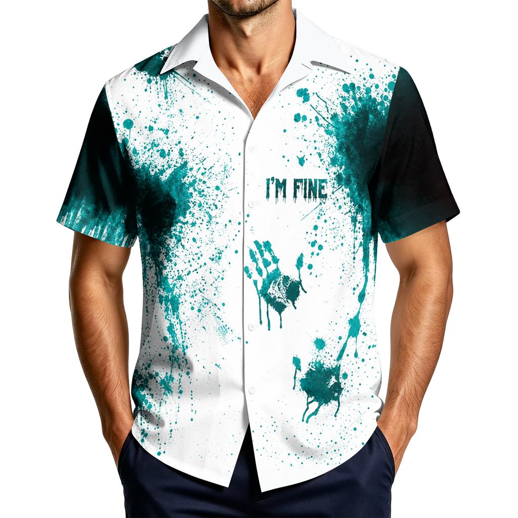 Men's Casual Short Sleeve Halloween Print Shirt for Everyday Wear