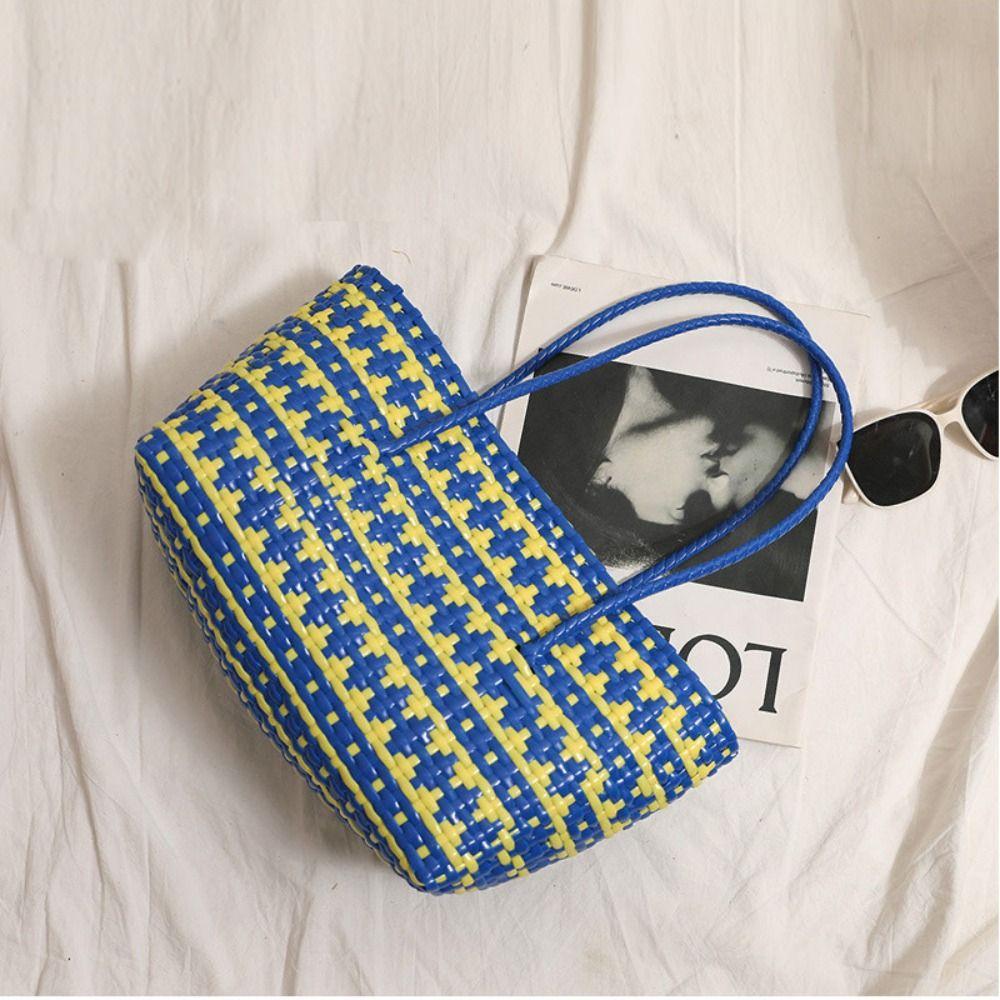 Hollow Out PVC Vegetable Basket Bag Vacation Style Bohemian Style Beach Tote Bag Large Capacity Waterproof Weave Bag Streetwear