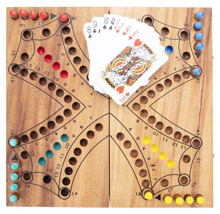 Jeu de Tock en Bois - 4 Joueurs - Ecologique - Jeu de Société Traditionnel Canadien - Jeu de parcours - 2 à 4 joueurs - 350261