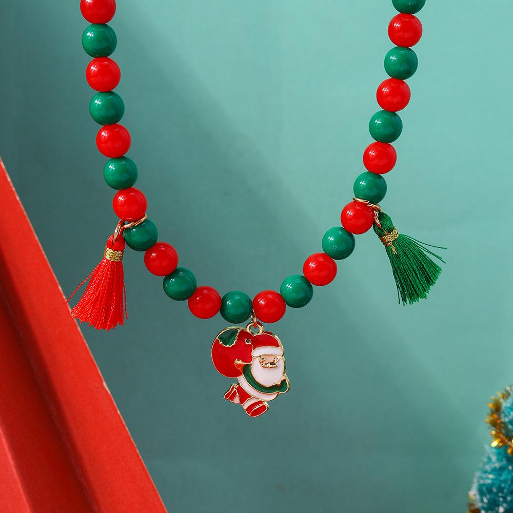 Santa Claus Cartoon Beaded Choker with Tassel Pendant
