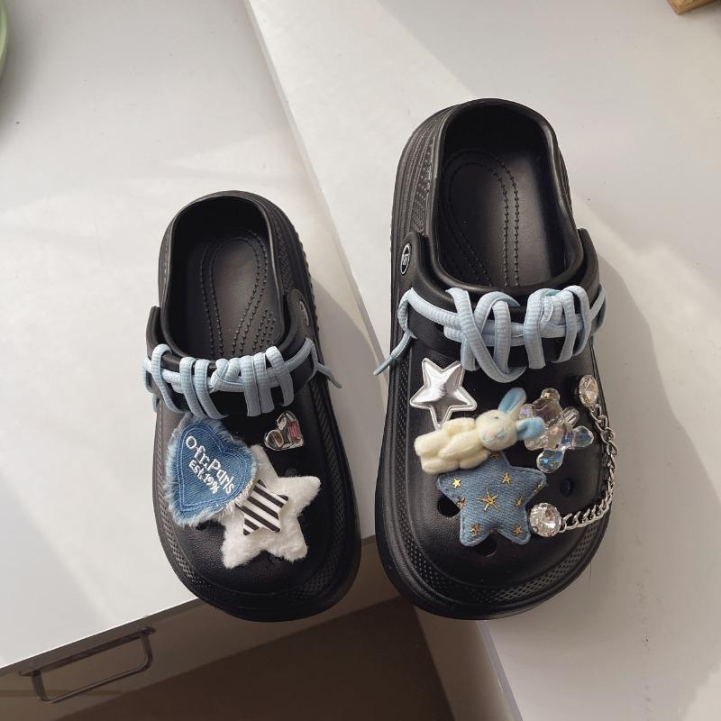 

Thick-bottomed muffin hole hole women s summer outer wear heightening new small non-slip bag head original DIY slippers 36-37 чёрный