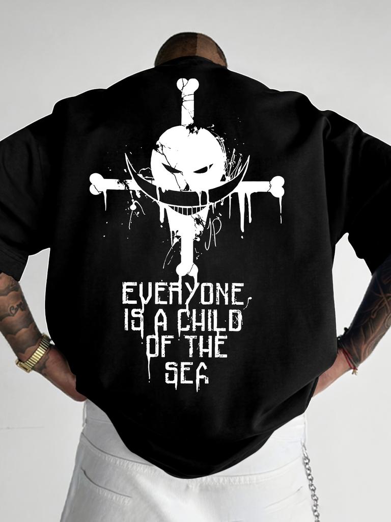 One Piece New Anime White Beard Edward Newgate Printed Short Sleeve TShirt Male and Female ParentChild Cotton Loose Top