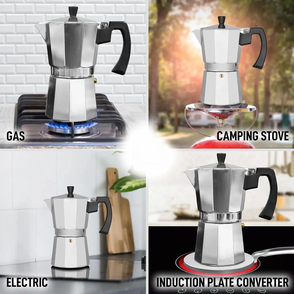 Aluminium Moka Kanne Kaffeemaschine in verschiedenen Größen (50/100/150/300ml) - Langlebiger Espressokocher für den Heimgebrauch & Outdoor-Camping