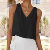 Women's Fashionable Solid Color V-neck Cotton Linen Casual Vest Sleeveless Top