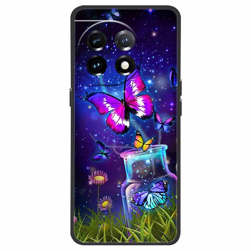 For OnePlus 11 5G Case One Plus 11R Flower Marble Black Bumper Soft TPU Silicone Cover for OnePlus 11 / 11R 5G Phone Cases Capas