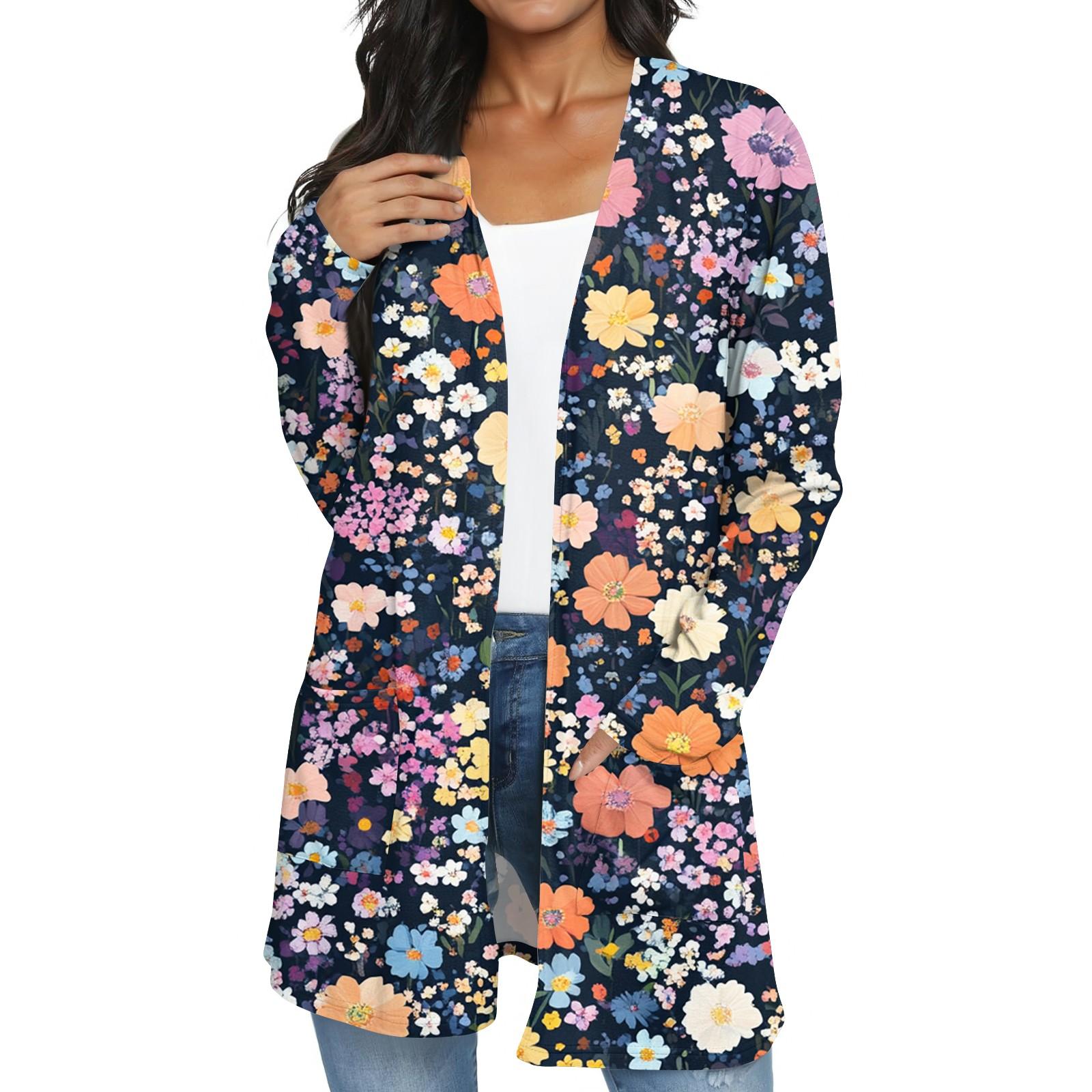 

Женская модная повседневная куртка-кардиган средней длины в стиле ретро с цветочным принтом L