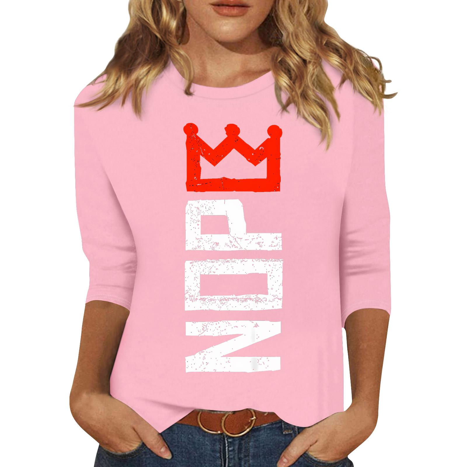 Women s Fashion Casual Three-Quarter Sleeve Print Neck Sweatshirt/T-Shirt S