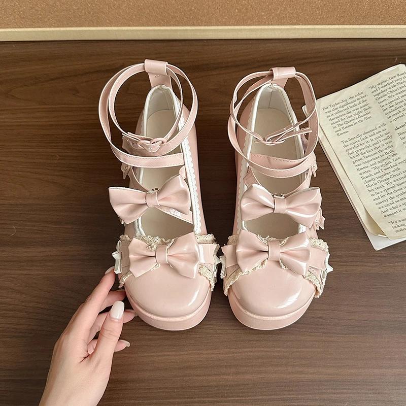 

Модные туфли Лолита с круглым носком, милые, сладкие, красивые, на высоком каблуке 40 розовый