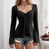 Maglietta Casual Elegante da Donna con Scollo a V e Maniche Lunghe - Top Colorato