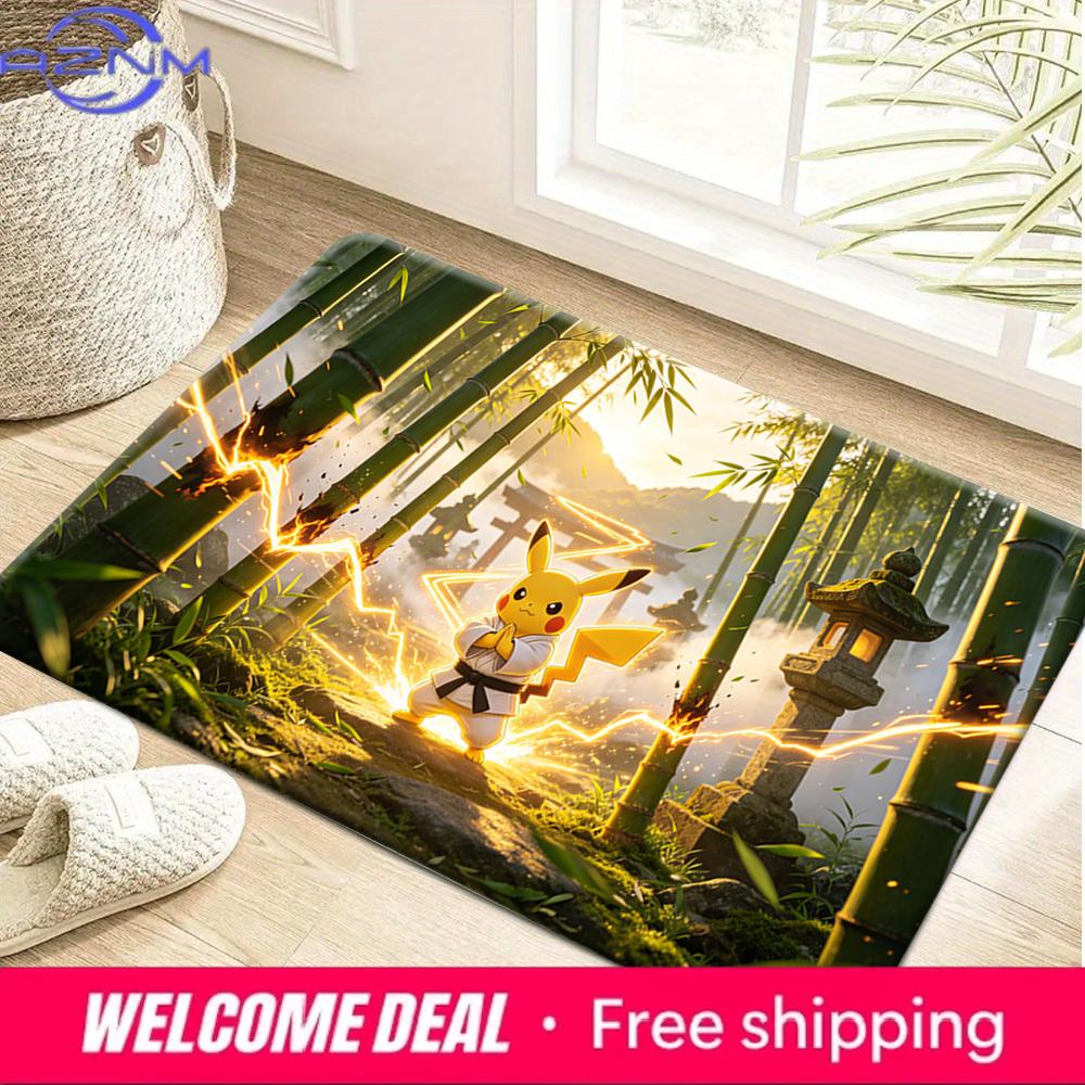 Karate Pikachu in Bamboo Forest Print Non-Slip Doormat Soft Floor Mat 40x60cm