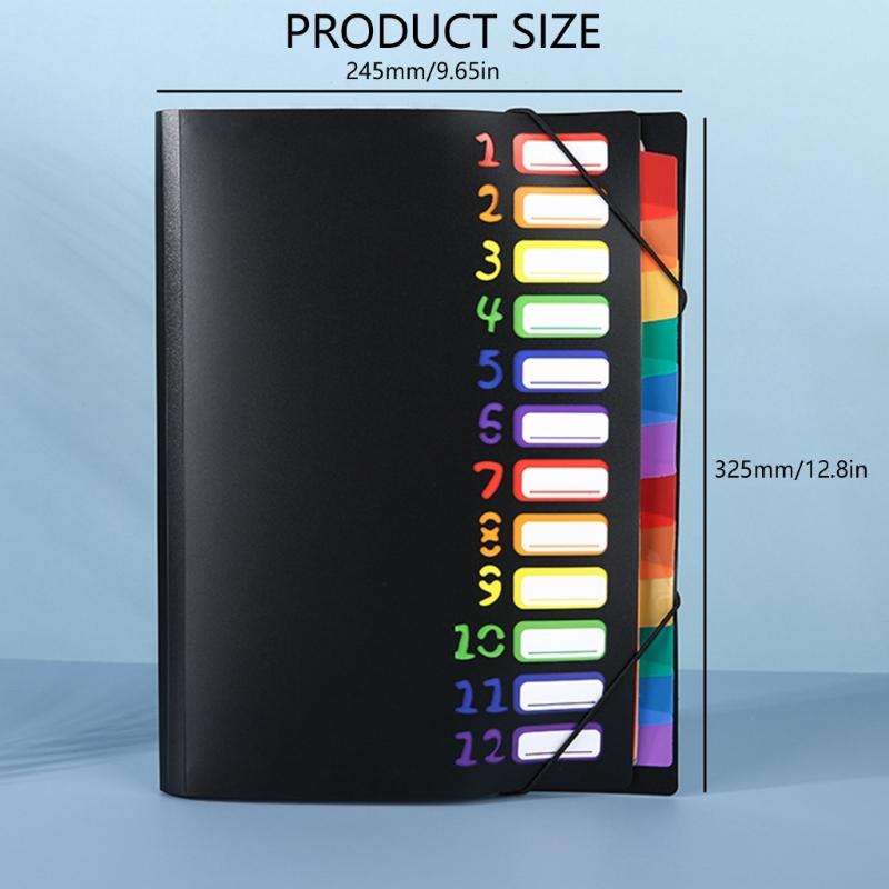 2pcs Portable Expanding A4 Folder 12-Compartment Document Organiser with Index Labels, PP Elastic Fastener Filer Case