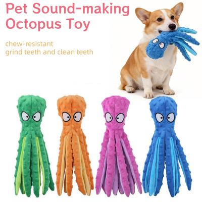 Oktopus-förmiges Hundequetschspielzeug Plüschmaterial Ohne Füllung Interaktives Kauspielzeug für Welpen beim Zahnen Langlebiges Knisterndes Hundespielzeug
