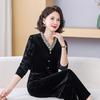 2026 New V-Neck Velvet Long-Sleeve T-Shirt for Middle-Aged and Elderly Women - Spring/Autumn Wear