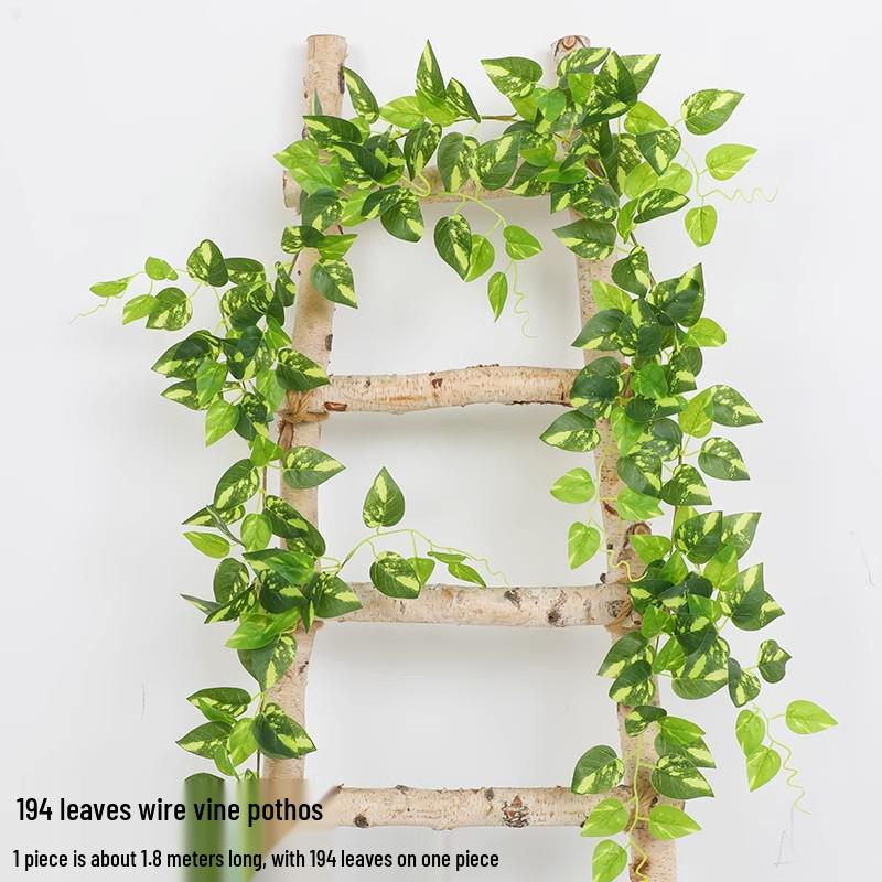 Artificial Rattan Green Pothos Leaf Vine: Decorative Plastic Plant for Ceiling or Home Décor