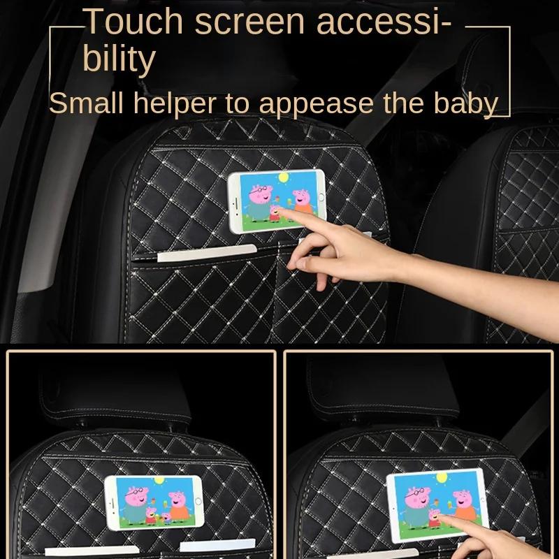 Car Anti Kicks Pad With Organizer Pocket Leather Universal Seat Back Leather Protector Cover Waterproof Backseat Child Kick Mats