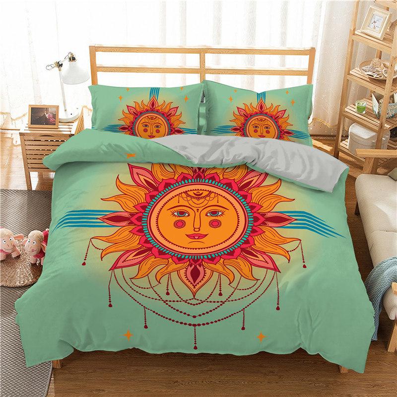 Bohemian Mandala Duvet Cover Golden Sun And Moon 3D Print King Queen Bedding Set Microfiber Dreamcatcher Quilt Cover Pillowcase
