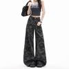 Wide Leg Workwear Denim Camouflage Trousers Women Large Size High Waisted Thin Loose Casual Straight Dragging Floor Trousers Long Denim Pants