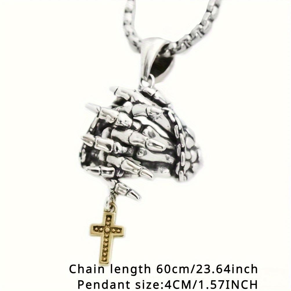 Vintage Art Fashion Prayer Two Handed Cross Men's Pendant Necklace Charming Jewelry Suitable for Men's Daily Wear