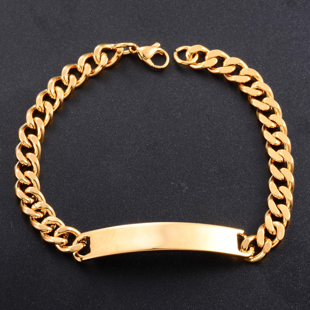 22cm Edelstahl Leeres Etikett Armband für Männer Frauen Punk Junge Gebogener Balken Anhänger Armreif Hand Kubanische Kette Armband Metall Schmuck