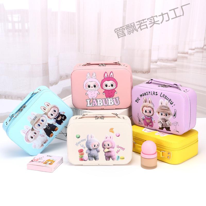 Multifunctional Portable Drawstring Makeup Bag for Children - Large Capacity, Handheld, Small Square Design.
