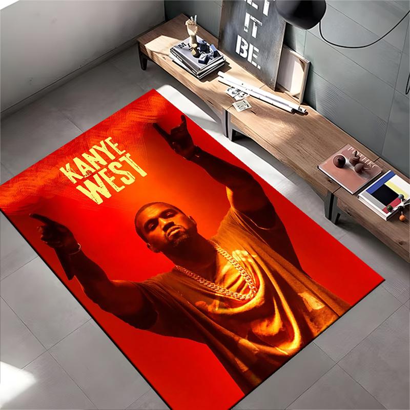 Area Rug, Kanye West Red Stage Concert Arms Up Chain Photo Poster Print, Man Cave Decor, Non-Slip Mat