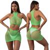 Pretty Girls Two Pieces Green Tops and Skirt Sexy Lingerie Set Erotic Nylon Fishnet Bodystocking for Women