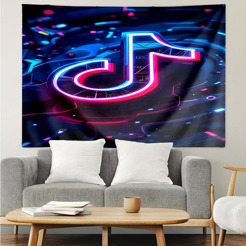 Neon Tiktok Logo Art Tapestry Hanging for Bedroom,Livingroom, Playroom,Decor Art Room Wall Tapestry Holiday and Birthday Gifts