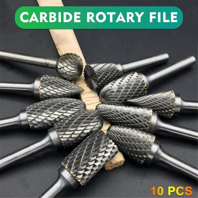 10 PCS Set di lime rotanti in acciaio al carburo di tungsteno Accessori per smerigliatrici Bava per la lavorazione del legno Fresa Set per incisione placcato in titanio