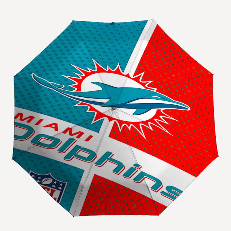 Miami Dolphins NFL Automatic Opening Rain Umbrella - Portable 3-Fold Design with 8-Bone Iron Frame, for Fans and Travelers, Ideal Gift for F