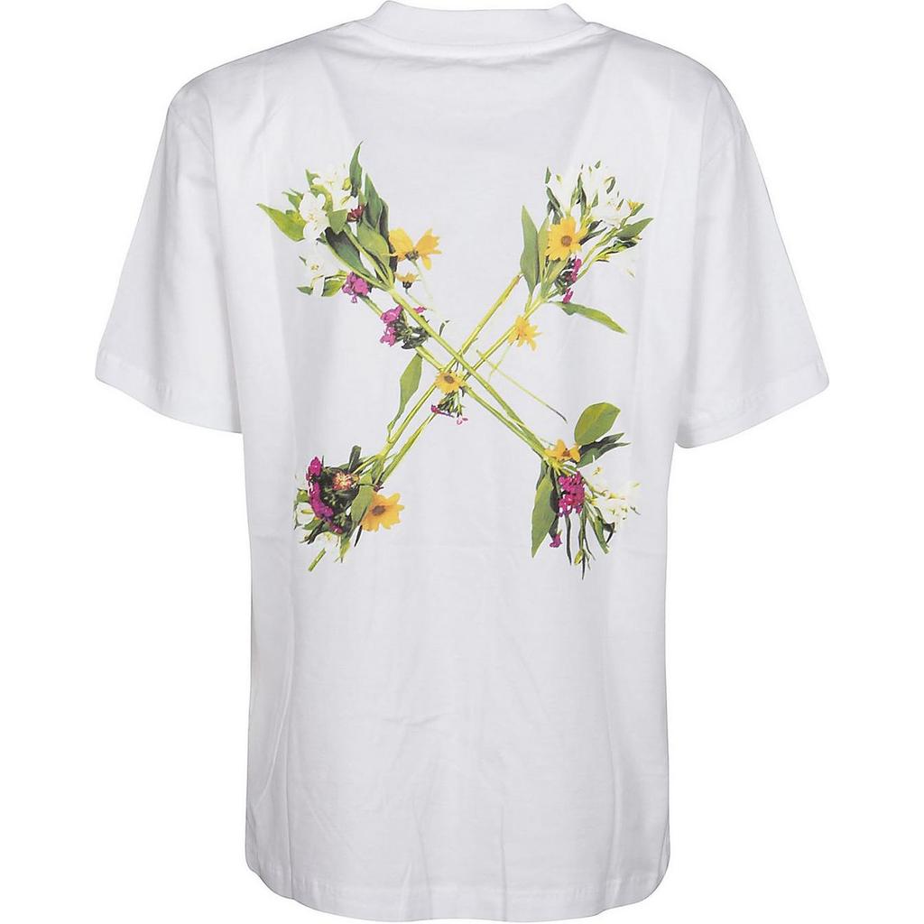 Off-White Letter Logo Floral Print Crew Neck Short Sleeve T-Shirt Women T-Shirts White OWAA049E20JER0090155