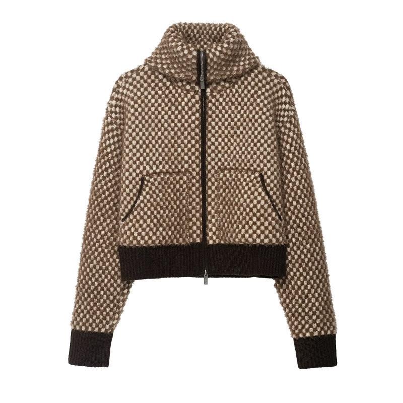 Women s Fashion Casual Patchwork Knit Pilot Jacket Small