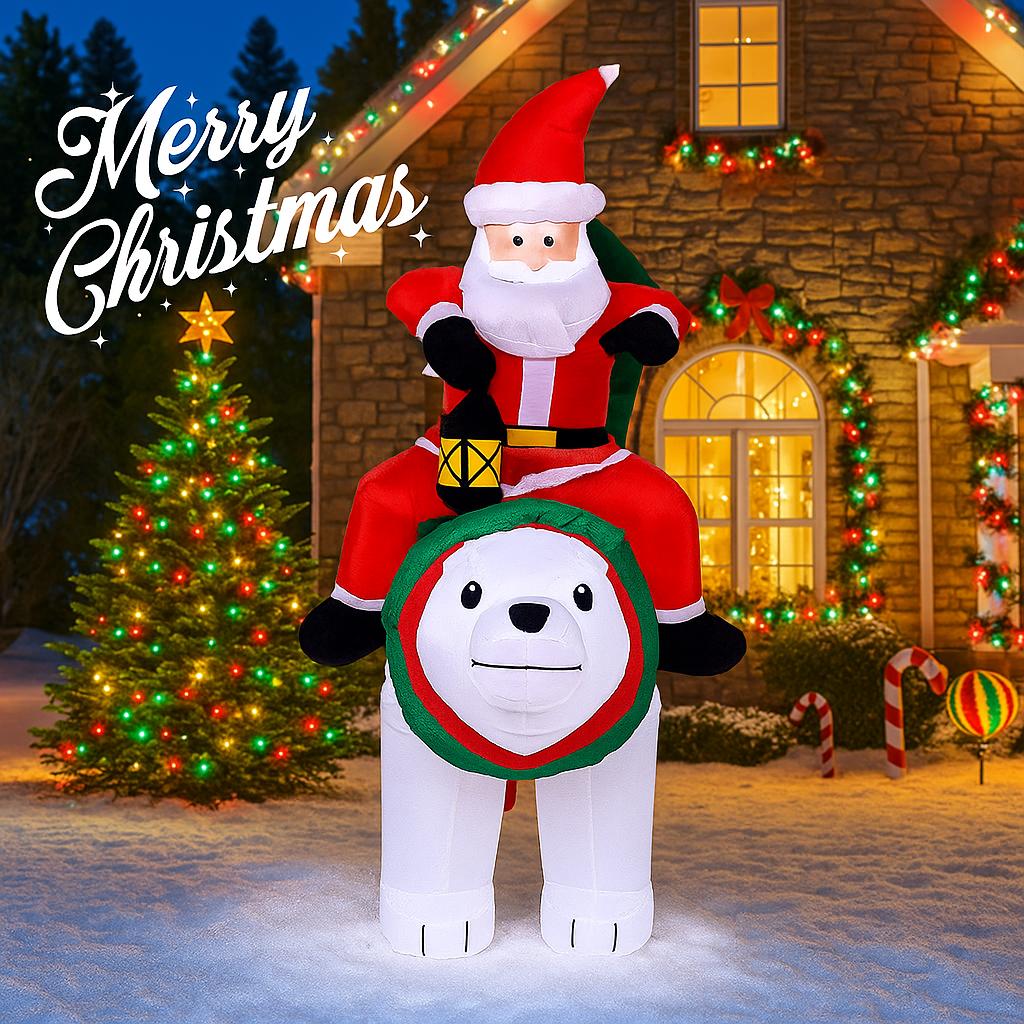 5.91FT Inflatable Toy Santa Claus Ride Polar Bear Xmas Yard Lawn Party Decoration with LED Lit Christmas Home Supplies Ornaments