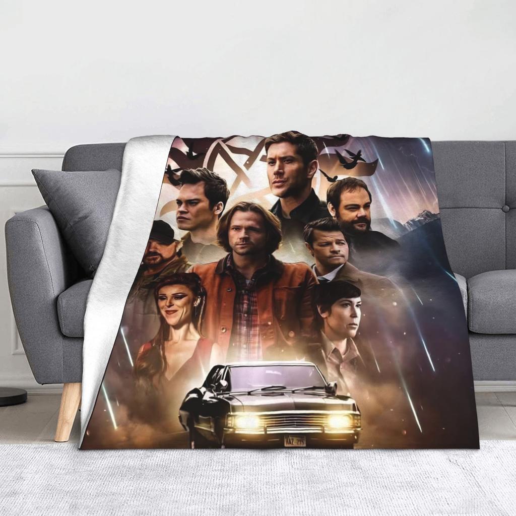 Sam Winchester Dean Winchester Castiel Blanket Cover Velvet Supernatural Movie Wings Thin Throw Blankets for Bedroom Sofa Quilt