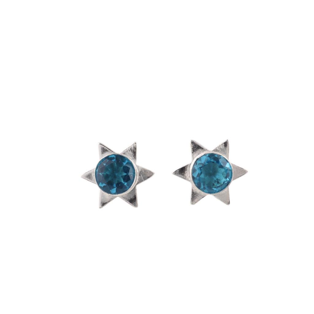 Swiss Blue Topaz Gemstone 925 Sterling Silver Jewelry Handmade Star Studs 0.44" EE-175-4
