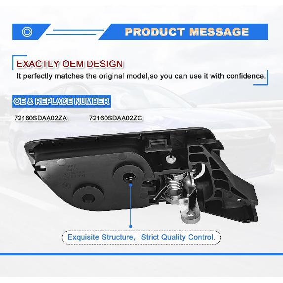 79542 Front Driver Side Interior Door Handle Compatible With 2003 2004 2005 2006 2007 Honda Accord,Black