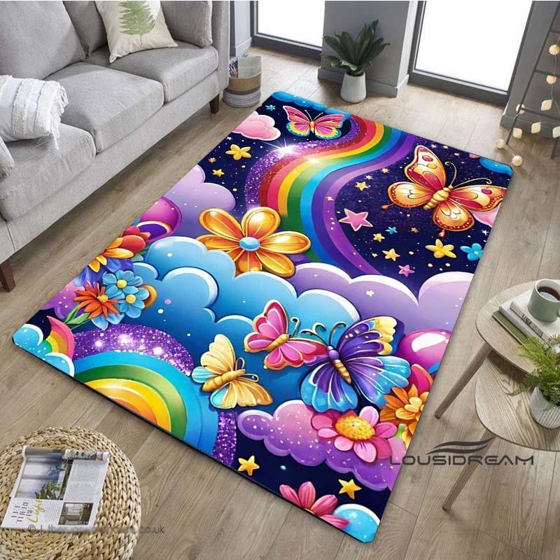 Customizable3D Luxury Dream Butterfly Flower Non-Slip Carpet for Home Living Room Bedroom Sofa Washable Kid Play Area Rug Decor