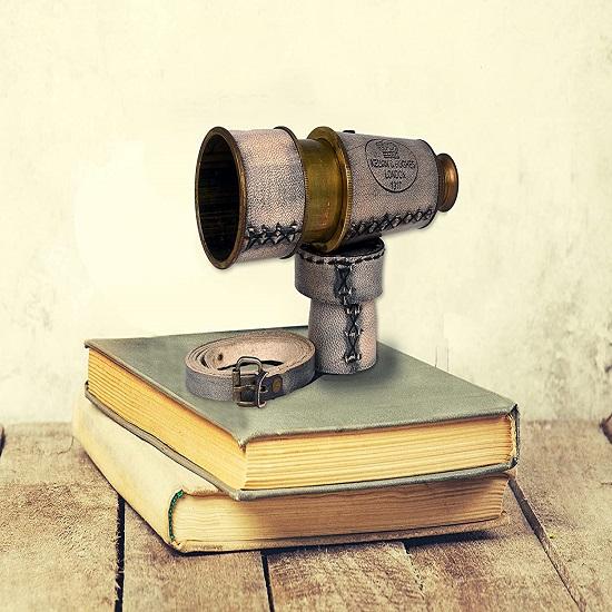 12x Telescope, Kelvin & Hughes London Antique Functional Telescope, Pirate Monocular Telescope med Lærveske