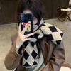 Winter Korean Style Versatile Warm Scarf Women's Knitted Thickened Diamond Plaid Retro Lazy Style Neck Warmer