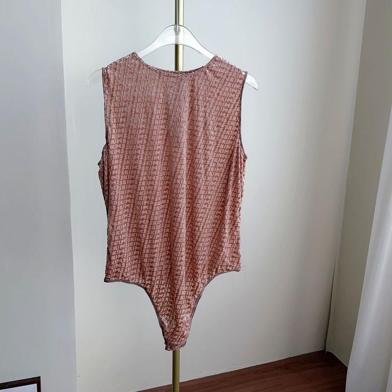 

Kardashian Original Mesh Flocking Vest Classic Logo Jumpsuit Silm Stretch Bottoming Shirt for Outwear Women Maillard Brown thong (sample label) 2X