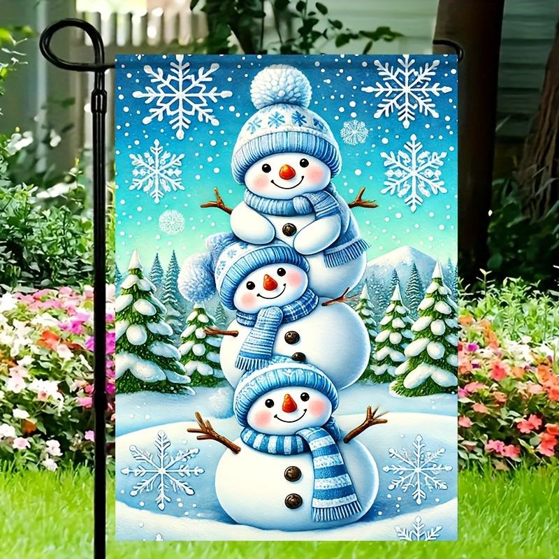 Frohe Weihnachten, Feiertags- doppelseitige Schneemann-Flagge, 12x18 Zoll ohne Stange, Polyestermaterial, geeignet für Garten, Rasen, Terrasse, Bauernhaus, Innenbereich