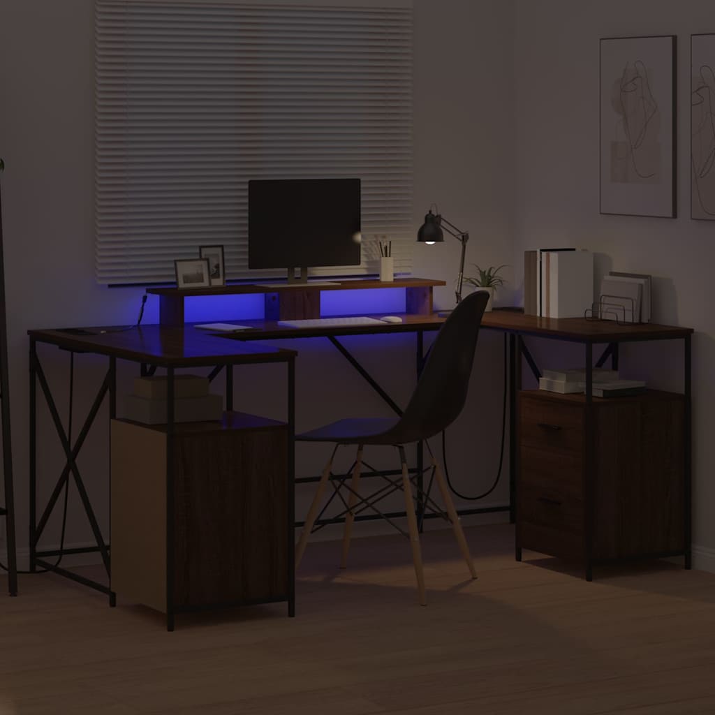 Desk with Shelf Brown Oak Effect 182 x 101 x 87.5 cm