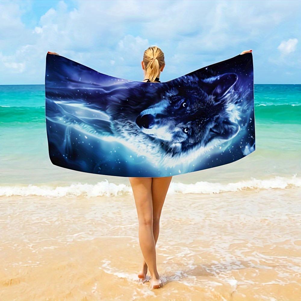 Aesthetic Cosmic Wolf Galaxy Beach Towel Picnic Mat Blanket Outdoor Indoor Decor Wild Camping Print