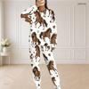 Women Plus Size Round Neck Long Sleeve Top And Pants Set Lipstick Leopard Printed Casual Outfit
