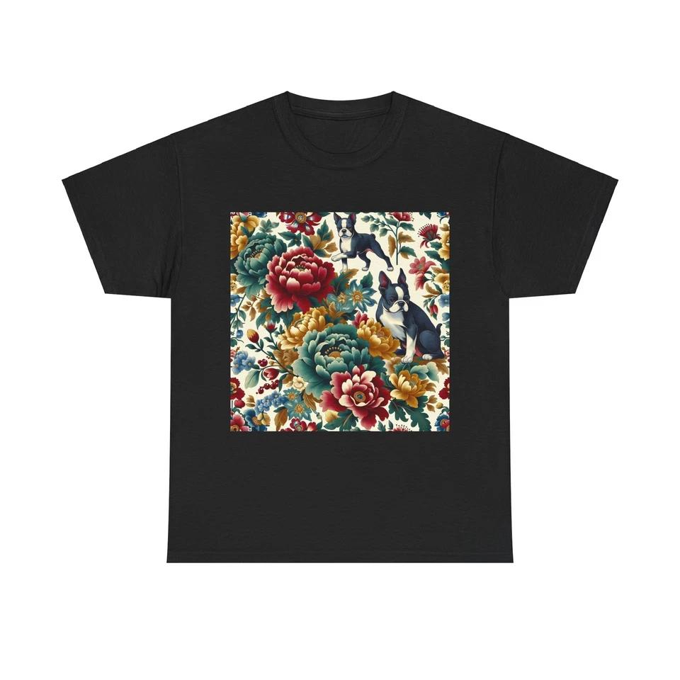 

Unisex Adult T Shirt Chintz Floral Boston Terrier Print Art XL