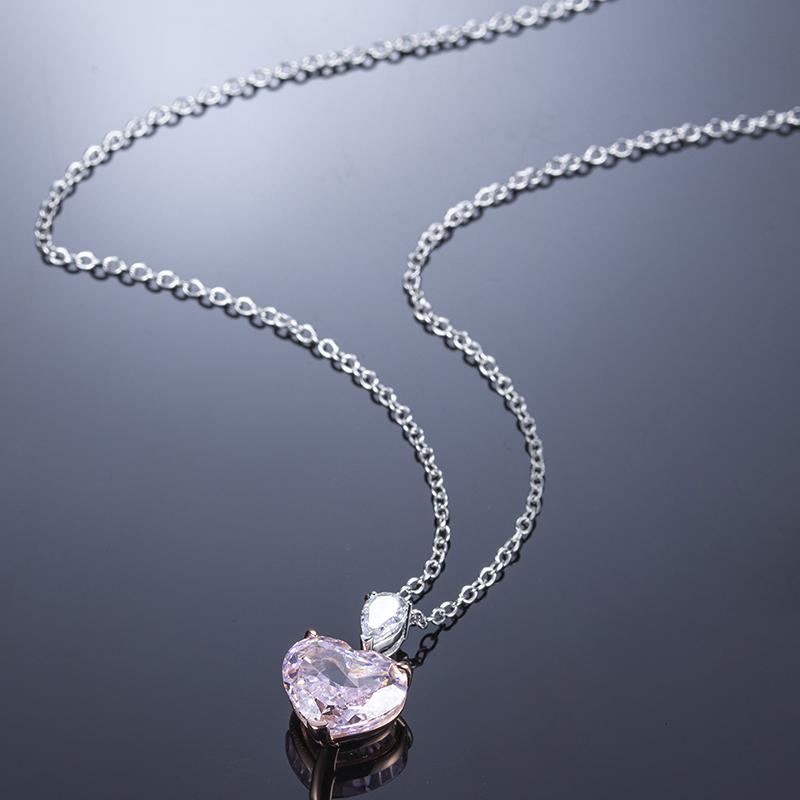 5CT Heart Shape Zirconia 925 Silver Necklace for Women Daily Wear Adjustable Chain Length