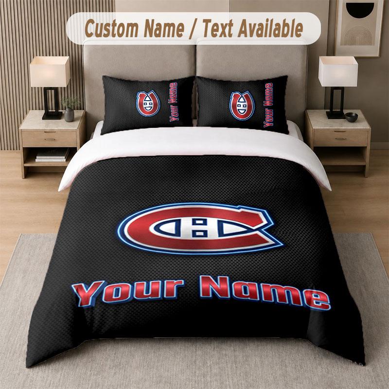 Set Biancheria da Letto Personalizzato Modello Montreal Canadiens, Stampa Nome Testo 1 Copripiumino più 2 Federe Tessile per la Casa