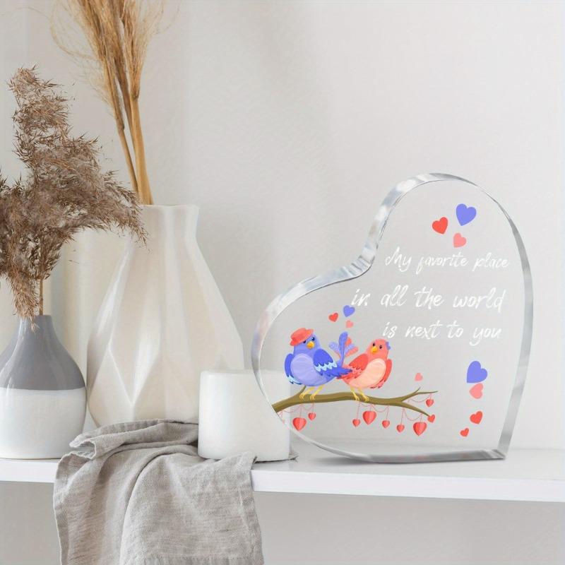 2D flaches Acryl-Schreibtischornament zum Valentinstag, Vogeldekoration, Acryl-Dekoration für Zuhause Schreibtisch Wohnzimmer, Klassischer Stil Heimdekoration für Wohnzimmer