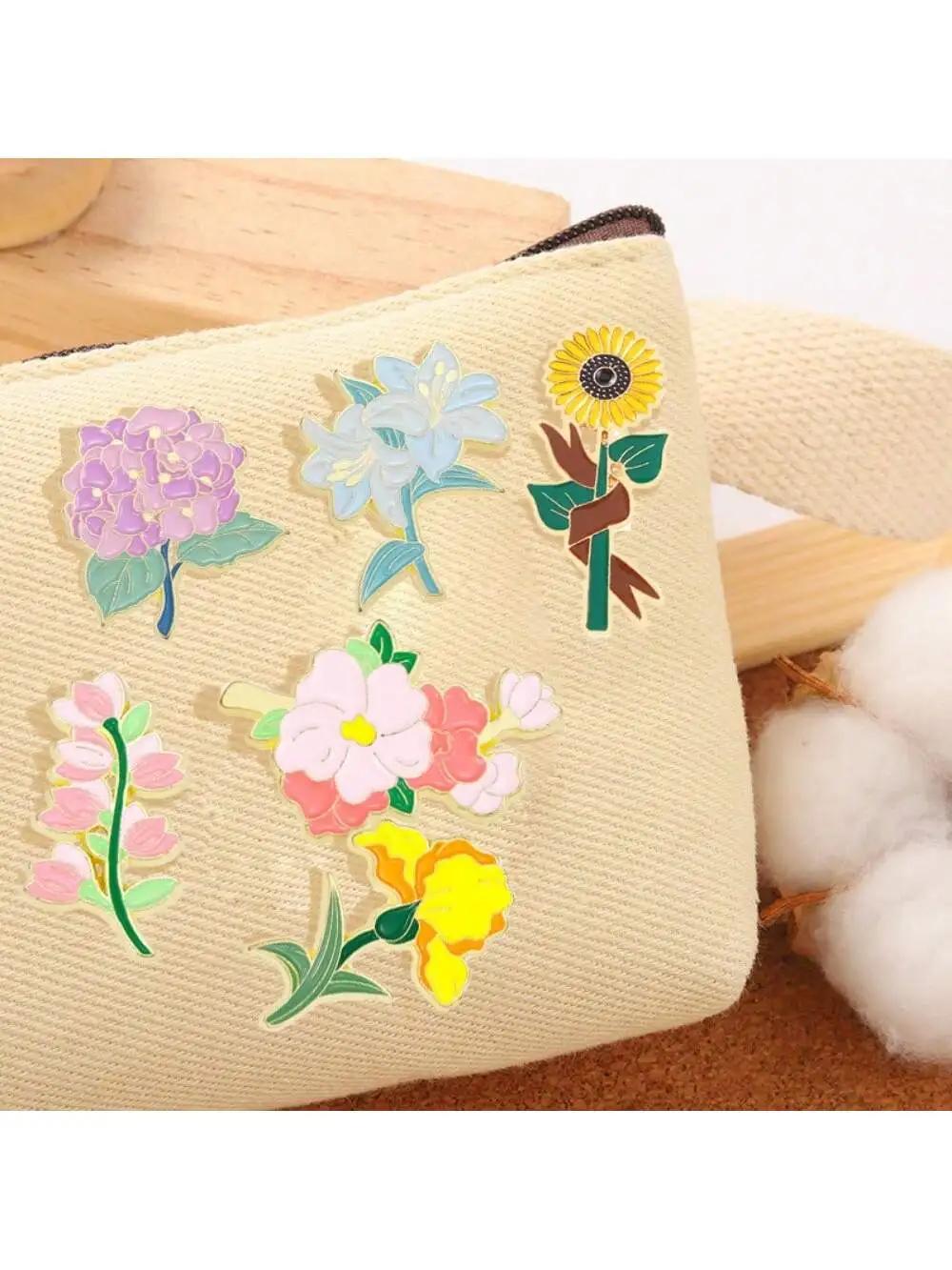 

6 pieces of women s cartoon cute flowers and plants series design brooches, daily matching clothes, bags, accessories, badges