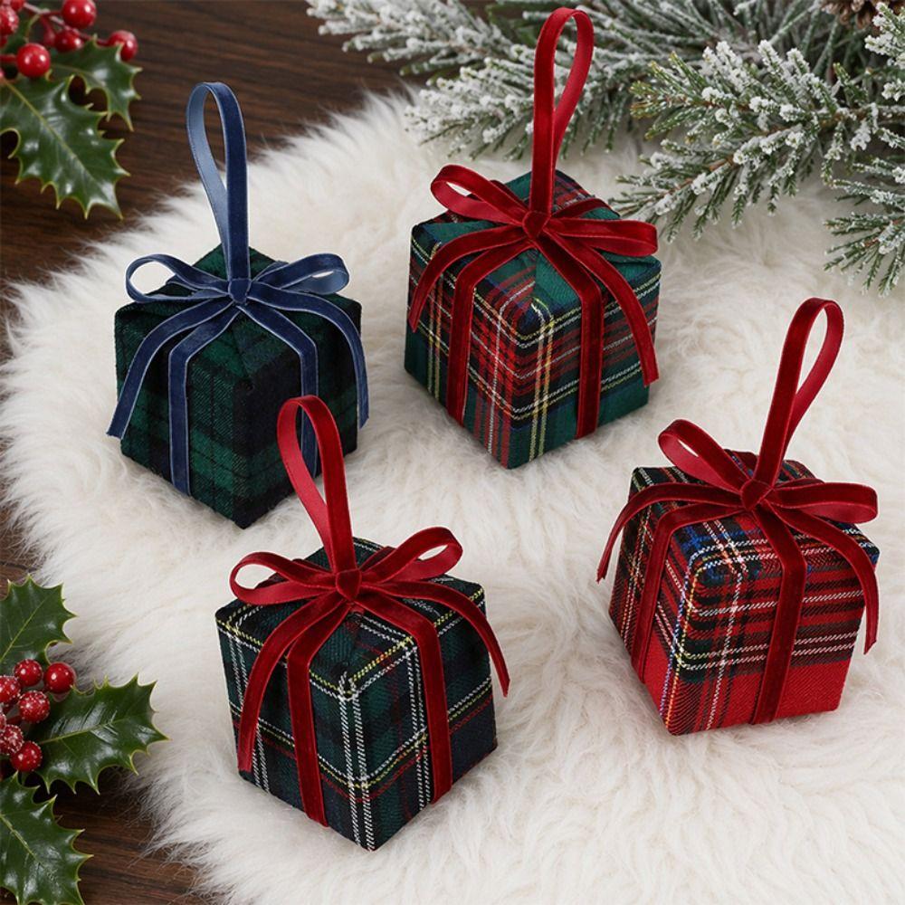 Plaid Xmas Tree Pendant Velvet Christmas Tree Gift Bag Festive Atmosphere